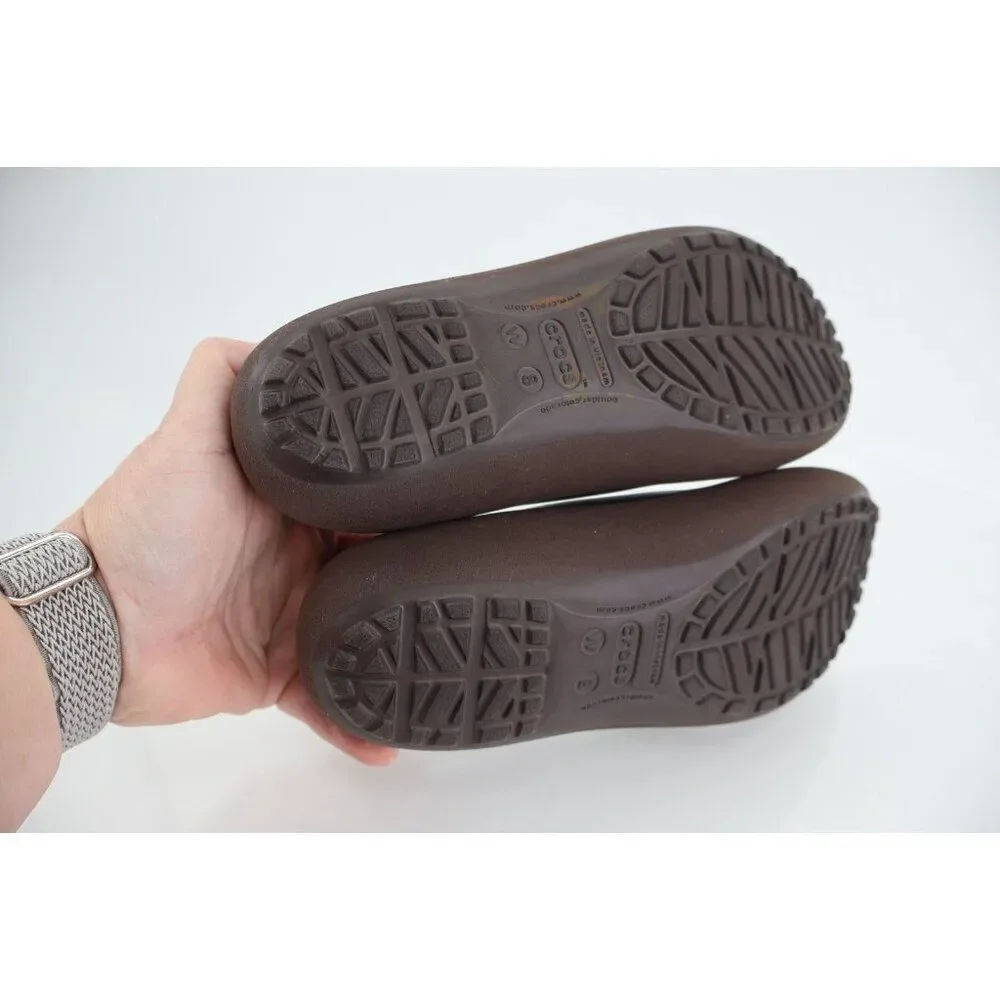 CROCS Women's Mammoth Ballet Flats Size 8 Fleece Lined Shoe Brown Fleece Slip On
